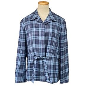 Davide Cenci Blazer Women's 10 Blue Plaid Jacket Button Collar Office Business
